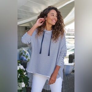 $248 Navy French Stripe Frank & Eileen “Kane” Capelet Hoodie Fleece Sweatshirt S